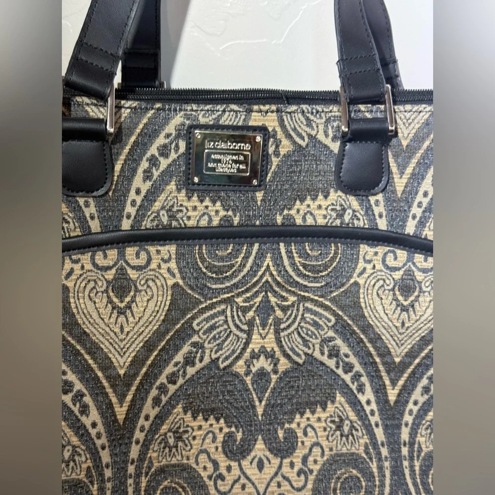 ~13” Liz Claiborne Work Bag Randa Luggage Laptop Tote Fabric Blue‎ & Gray